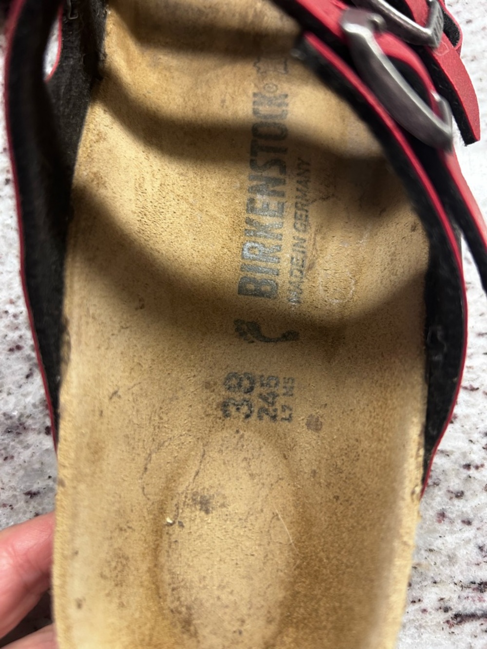 Birkenstock Red Triple-Strap Cork Footbed Sandals womens size 7 ==mens 5 - Picture 8 of 8